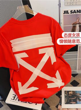 捡漏2025年夏季新款红色元气短袖T恤男女学生潮流宽松圆领情侣ins