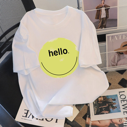 法式百搭笑脸小众T恤女中长款