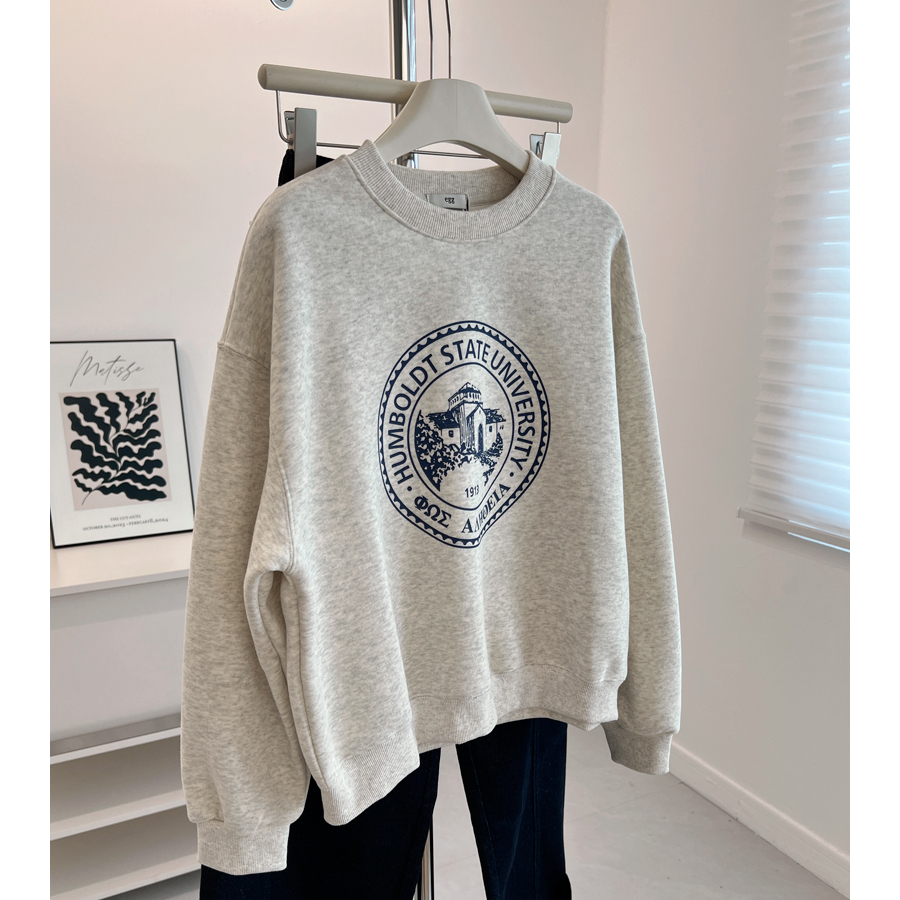 外贸原单尾货大牌美式学院风圆领套头卫衣女男遮肚子字母印花上衣