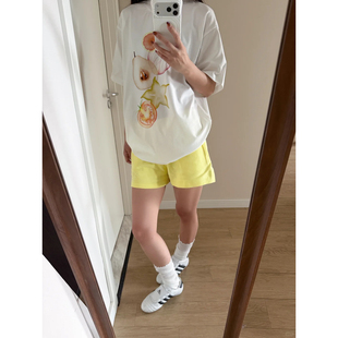 水果图案夏季圆领韩版水果印花短袖T恤女夏宽松百搭显瘦白色上衣