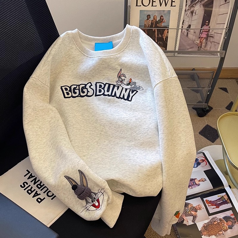 印花长袖卫衣女宽松圆领加绒加厚上衣秋冬百搭大码上衣服休闲秋冬