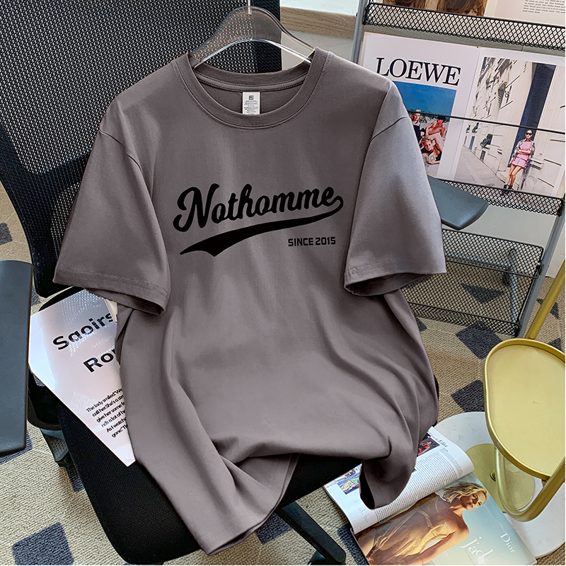 捡漏灰色夏季短袖t恤女男装韩版宽松显瘦字母印花纯棉圆领上衣潮