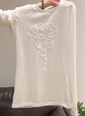 白色高级感薄款长袖防晒罩衫女2025夏季新款微透修身针织t恤上衣