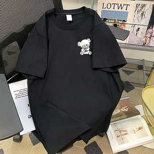 体恤t恤女小个子长款上衣大童新款宽松纯棉黑色美式复古短袖夏季