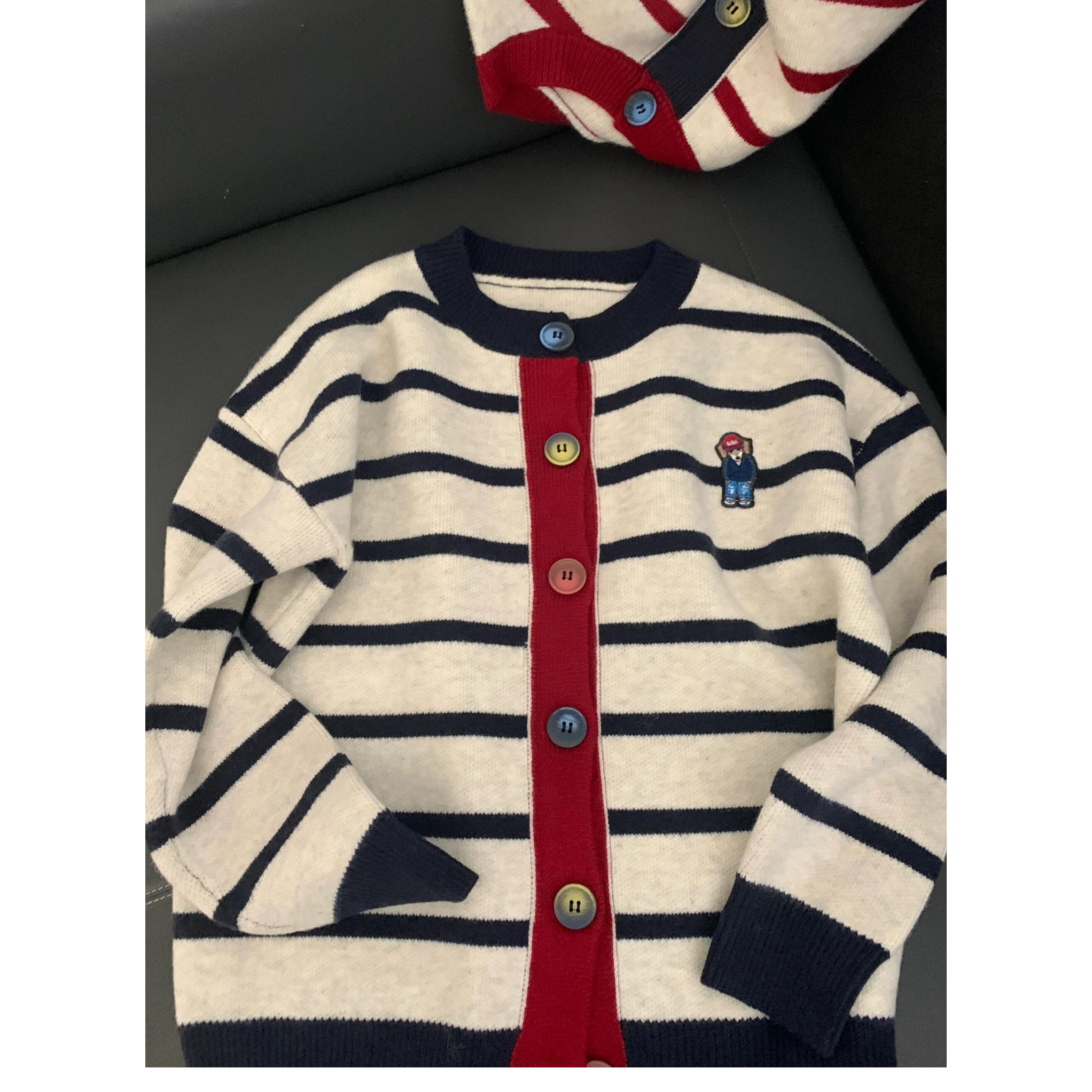 秋冬毛衣外套宽松复古撞色条纹开衫毛衣女韩系百搭显瘦针织衫上衣