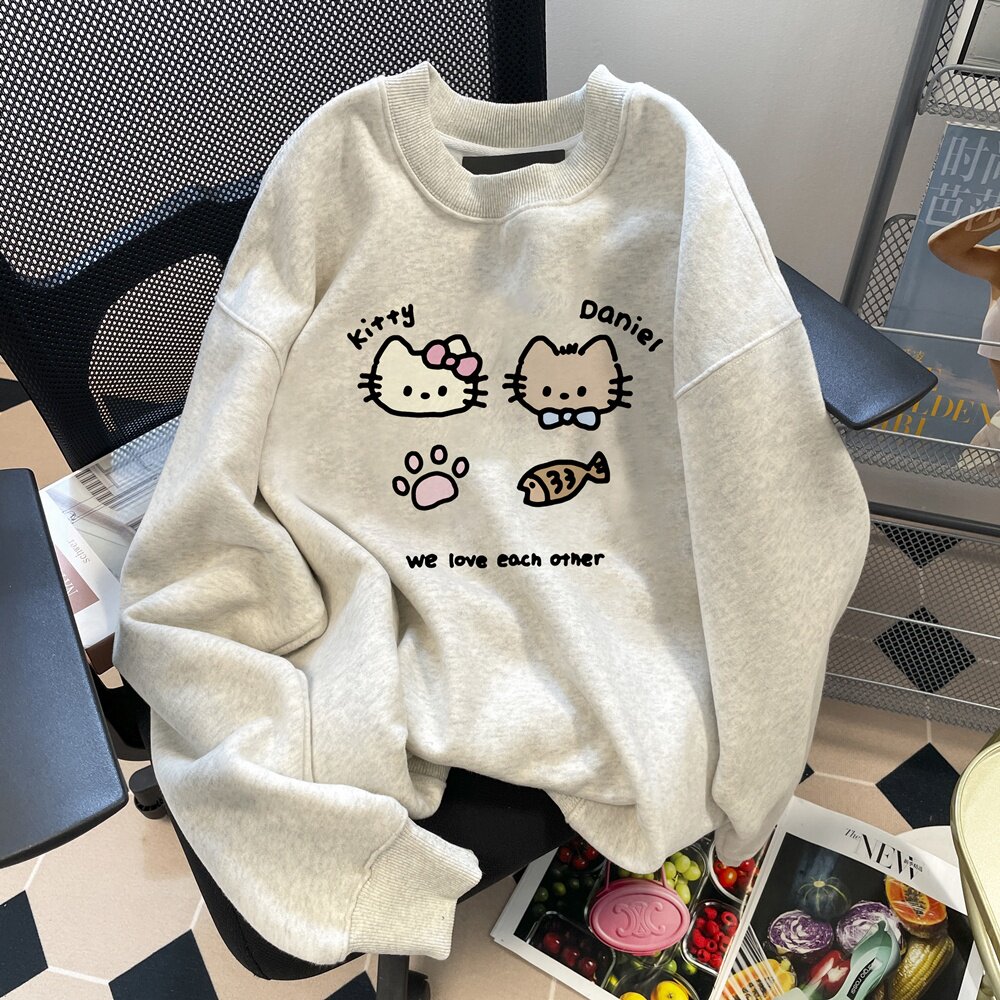 少女长袖圆领2025新款韩版卡通印花卫衣女宽松加绒可爱学院风上衣