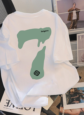 前后字母印花美式情侣街头潮牌白色短袖t恤女宽松百搭半袖上衣服