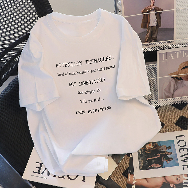 白色港风字母复古短袖T恤女装