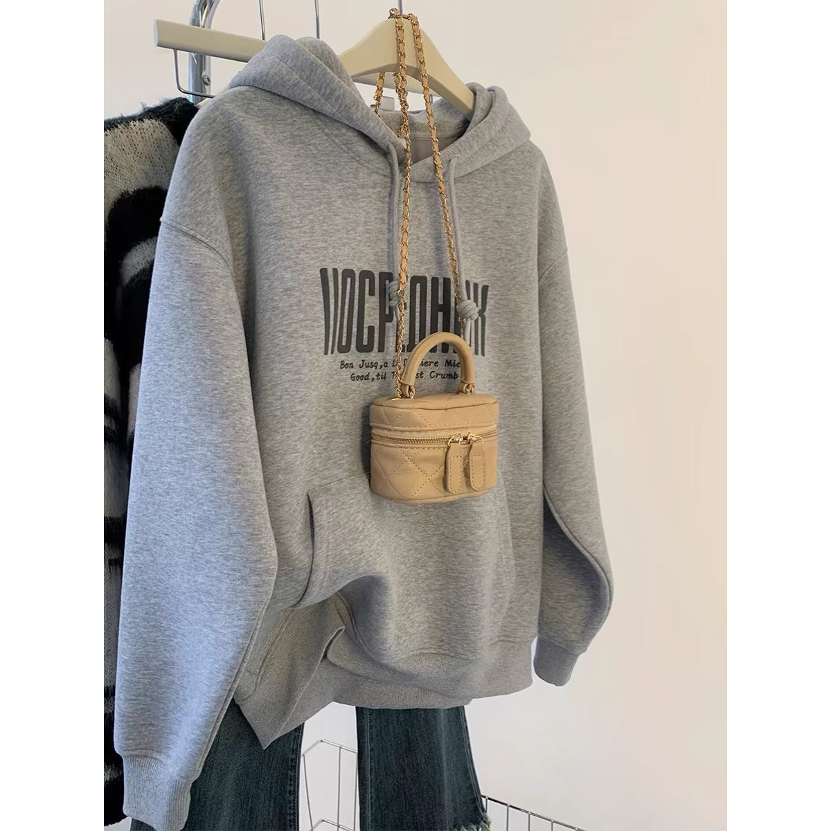 捡漏清仓美式复古连帽卫衣男女灰色字母印花宽松oversize加厚上衣