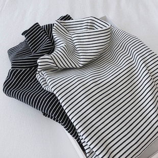 复古风复古撞色条纹高领打底衫女秋冬新款修身显瘦内搭长袖上衣