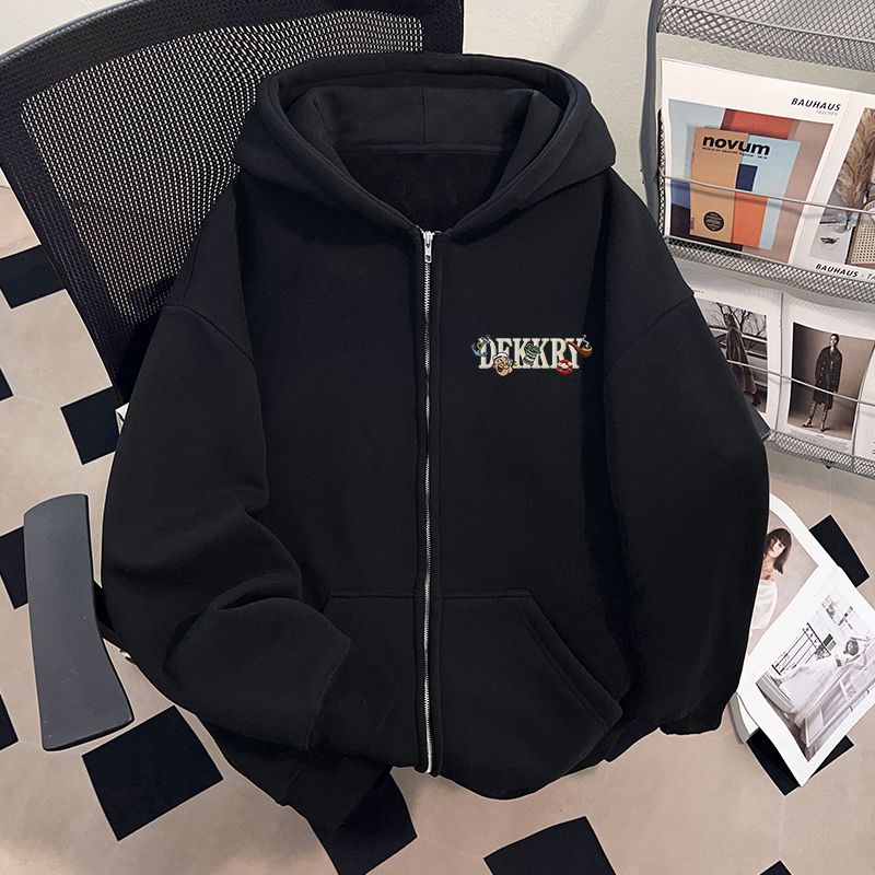 加厚男女2025新款美式连帽开衫卫衣女生春秋季加绒重磅情侣装外套