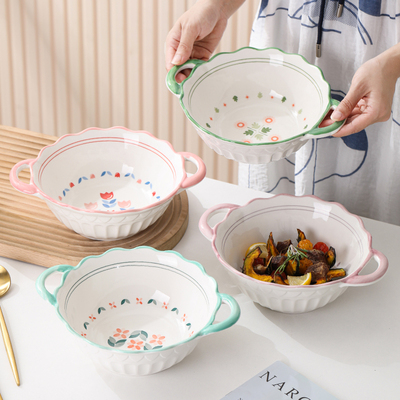 双耳防烫陶瓷碗家用盛汤碗网红沙拉泡面碗螺蛳粉专用碗新款大容量