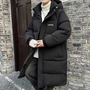 主推韩版情侣男女青年学生长款冬季华夫格连帽加厚保暖外套图片