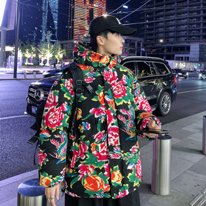 红色东北大花棉袄男款冬季加厚保暖棉服国潮喜庆穿搭情侣棉衣外套图片