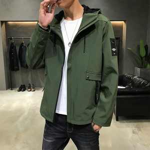 春装2021新款男士排扣男运动大码外套上衣戴帽夹克JK3011