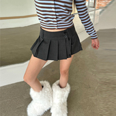 辣到中暑美式 复古辣妹学院灰色百褶半身裙中低腰显瘦a字西装 短裙