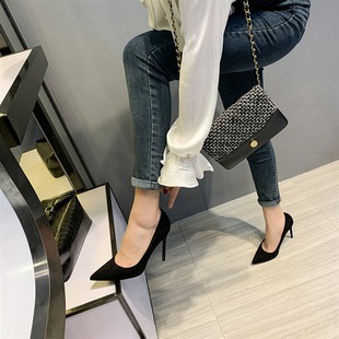 2025新款春夏季百搭ol职业真丝绸缎汉服鞋尖头高跟鞋女 细跟