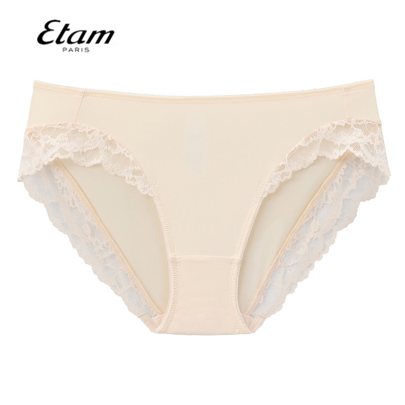 Etam羽感暗涌系列法式短裤拼边轻薄无痕全棉里裆内裤女W321DI0206图片