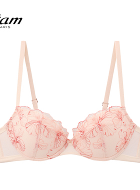 Etam艾格3/4罩杯有钢圈拼棉文胸甜美刺绣蕾丝女士内衣W321DI0115