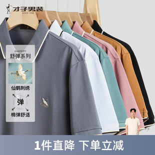 男2025夏季 翻领短袖 Polo衫 商务休闲T恤 新款 重工刺绣 才子男装