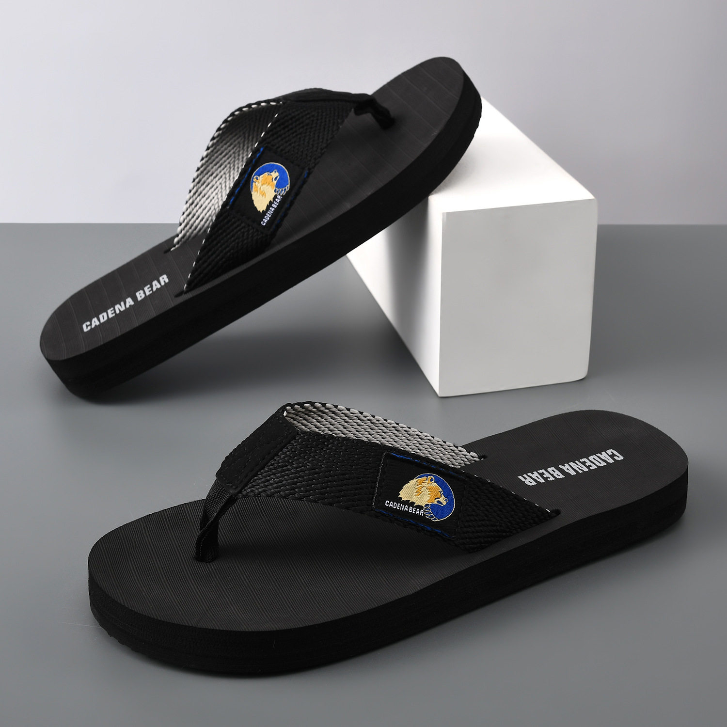 夏季男士人字拖鞋防滑夹趾沙滩拖鞋潮流个性编织布夹板休闲凉拖鞋