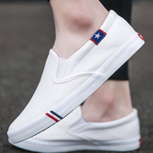 男土帆布鞋 不系带休闲板鞋 没有鞋 一脚穿懒人鞋 带 男鞋 无带小白鞋