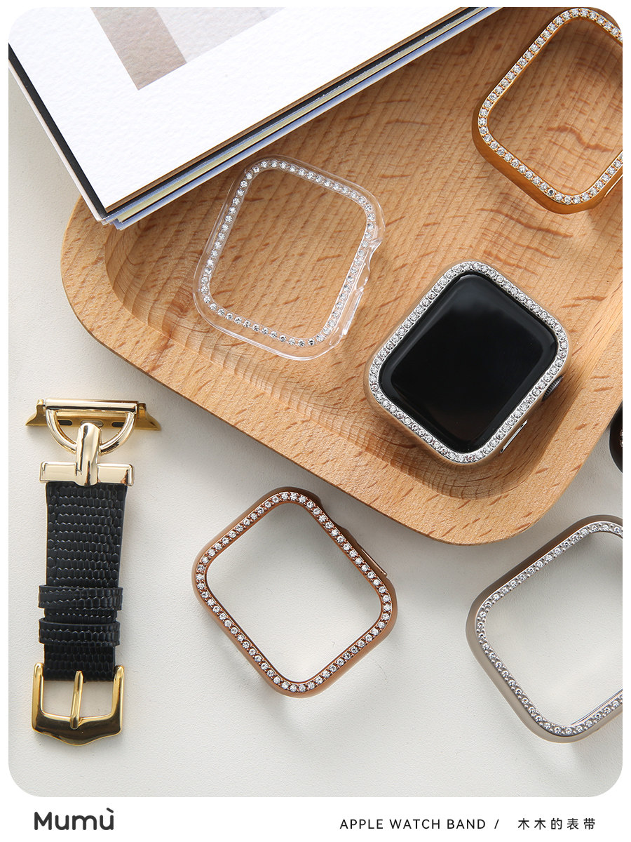 WOOD WOOD PLATING DIAMONDS AND EDGING FOR S9 APPLE WATCH APPLE WATCH S7 S8 SE2 6 5 PROTECTIVE CASE