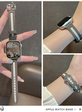 适用于s10苹果applewatch手表带帆布拼接S9皮带针扣iwatch78代se2