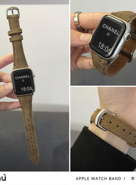 适用s10/S11苹果apple翻毛绒手表皮带ultra/s9金属iwatch7/8代se2