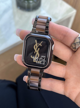 木木树脂翡翠s9拼金属手表带玫瑰金女s78代适用于applewatch456SE