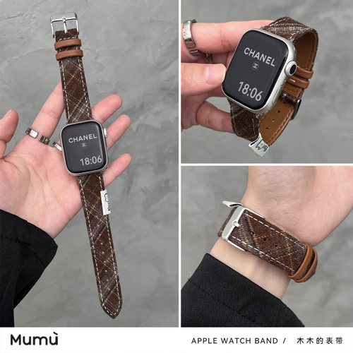 适用s10/S11苹果apple毛绒英伦手表带ultra/s9皮带iwatch7/8代se2