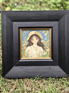 实木黑色画框原木纹理相框瓷板画手工拼接内贴金边装裱框定制相框