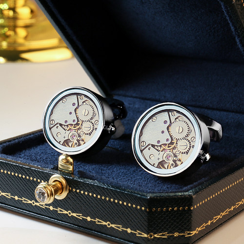 可转动机械齿轮袖扣男轻奢定制