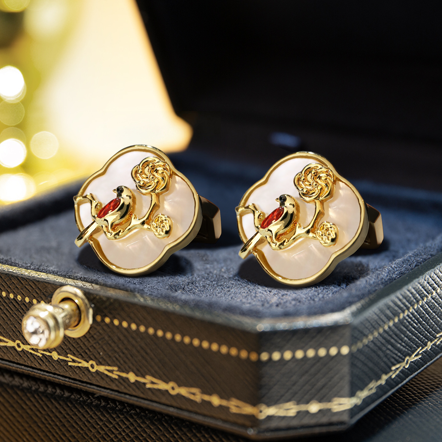 国风【喜上眉梢】袖扣男士轻奢法式衬衫袖钉西装袖口扣男礼物高档