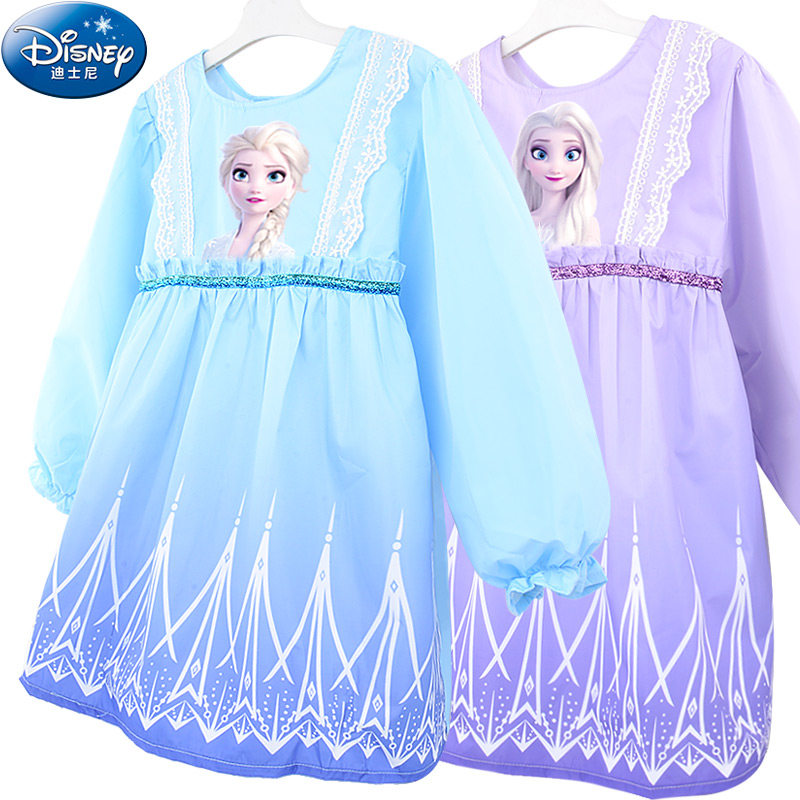 迪士尼儿童罩衣女童防水防脏绘画反穿衣吃饭围裙小童罩衫爱莎公主