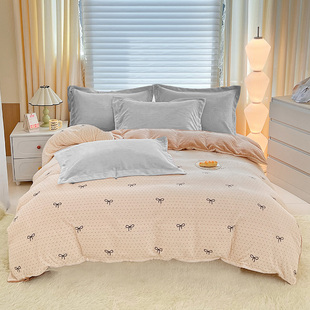 牛奶绒被套冬季双面加绒加厚毛绒被罩珊瑚绒四件套 定制 定做尺寸