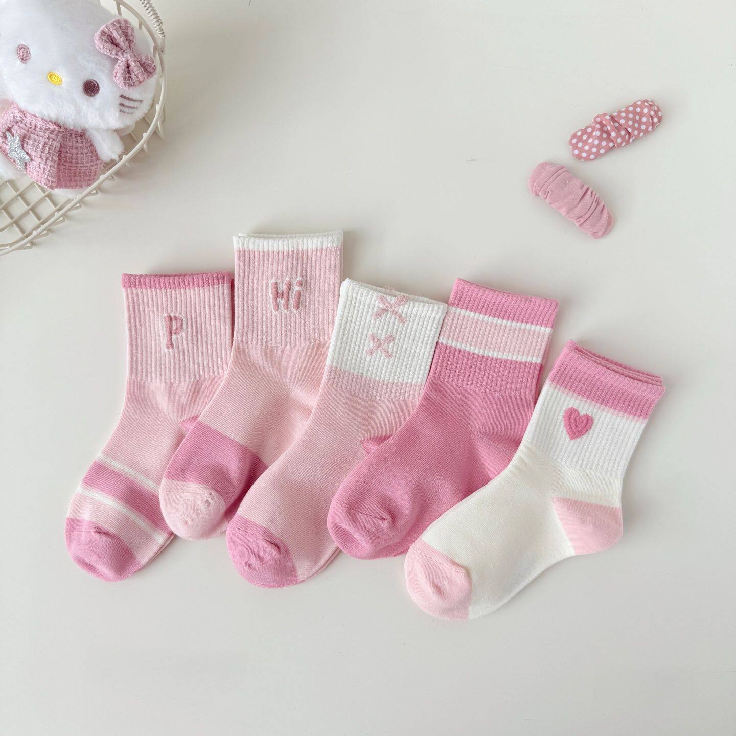 春秋款款儿童袜子可爱风粉色中筒袜宝宝女童女孩卡通纯棉透气袜子