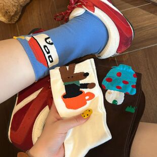 女童袜子中大童儿童中筒宝宝ins秋冬卡通可爱女孩男童秋冬季棉袜