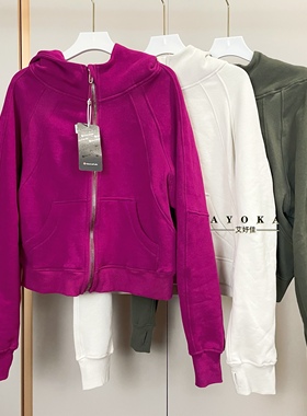 scuba野莓色加绒连帽宽松瑜伽外套休闲健身服全拉链外穿运动上衣