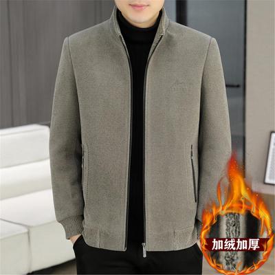 秋冬季新款加绒加厚立领呢子夹克男士休闲保暖短款毛呢大衣外套