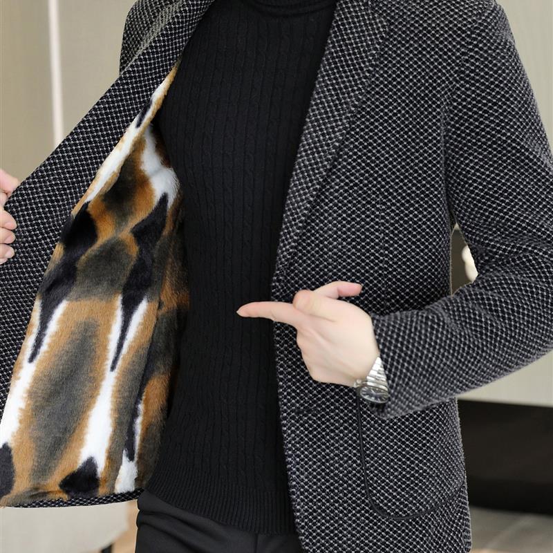 2025新款秋冬季加厚毛呢大衣男韩版潮流保暖男装高端加绒西装外套