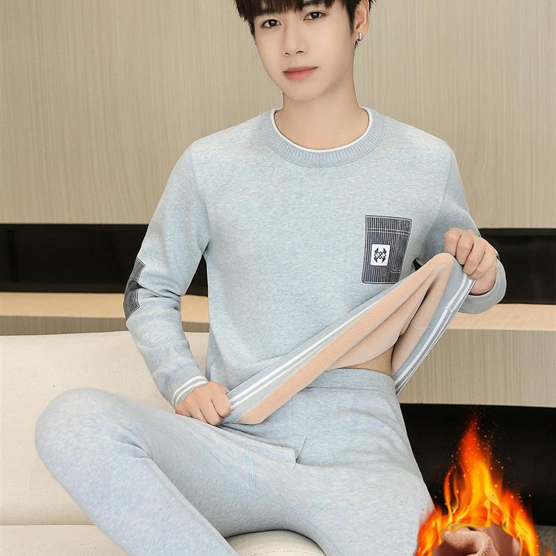 冬季校服神器防寒保暖内衣男士套装加绒加厚秋衣秋裤青少年棉毛衫