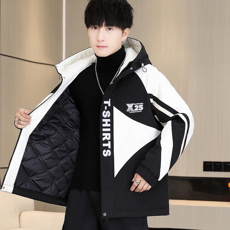 青少年夹棉外套男秋冬冲锋衣2025新款男孩初中学生潮流加厚二棉服