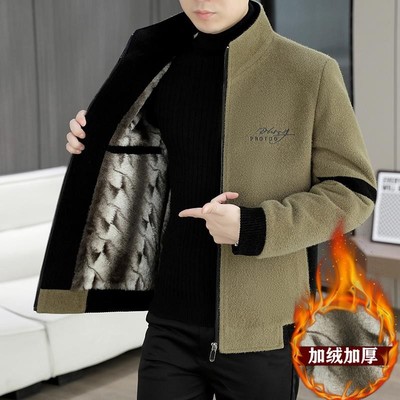 秋冬季立领呢子夹克男加绒加厚韩版休闲高端保暖短款毛呢大衣外套