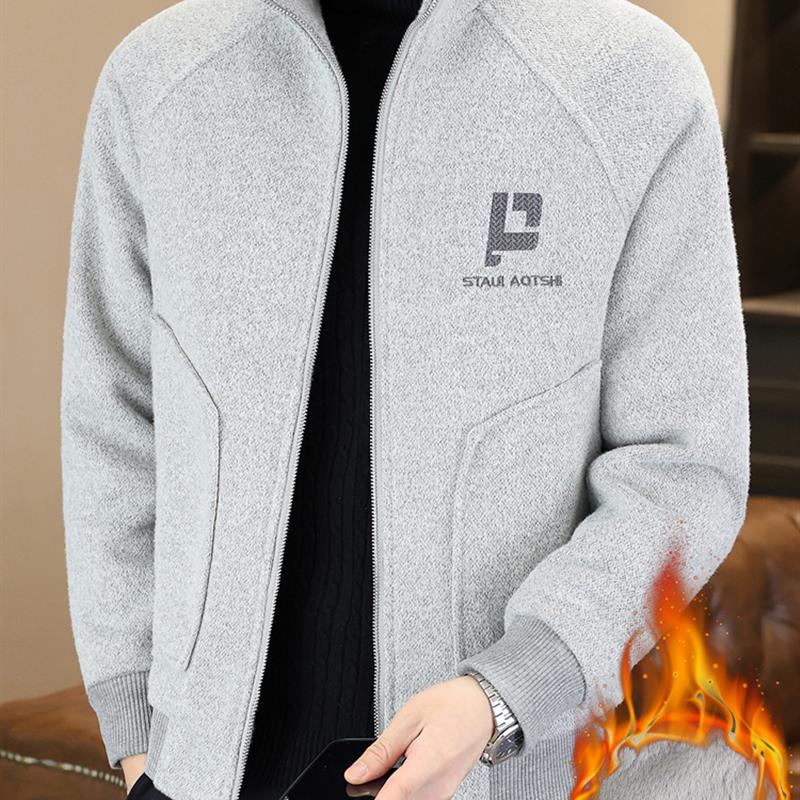 冬季新款加绒加厚毛呢夹克男士潮流休闲高端保暖短款呢子大衣外套