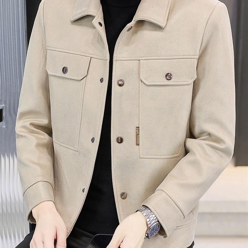 秋冬季加厚呢子夹克男韩版修身翻领呢子外套男装休闲短款风衣青年