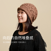 手工钩花帽子女秋冬百搭保暖柔软花朵套头帽双层针织毛线帽包头帽