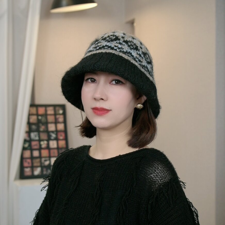 新款秋冬韩系费尔岛针织渔夫帽潮出街显脸小水桶帽复古保暖盆帽女