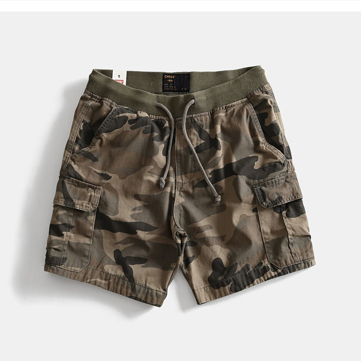 夏季休闲纯棉三分短裤男士迷彩四分裤潮牌超短工装裤直筒运动裤
