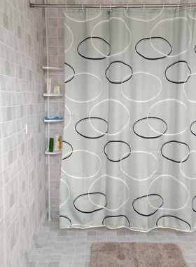 包邮外贸出口涤纶布浴帘布隔断帘灰色圈圈 带铅坠180*200cm柔软